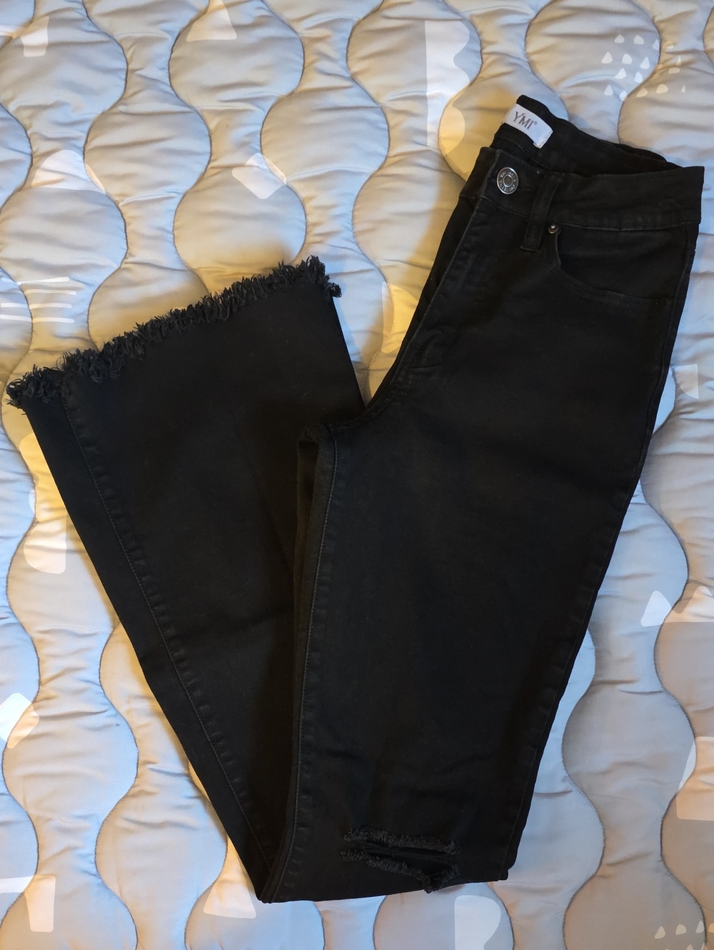 YMI Black Flare Jeans with Frayed Hem